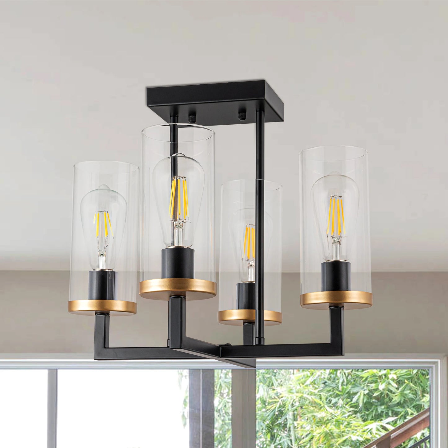 4 Lights Sleek Black Foyer Chandeliers Kitchen Island Pendant Light With Canopy Base For Bedroom Entrance Diningroom