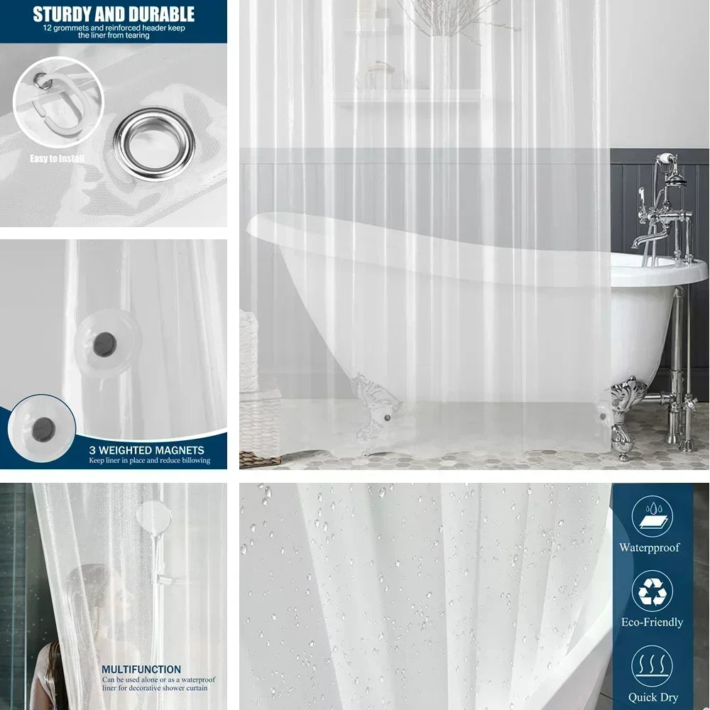 Clear Shower Curtain PEVA Transparent Bathroom Liner Waterproof 180x200CM Bath Curtains Bathroom Mould Proof Curtains with Hooks