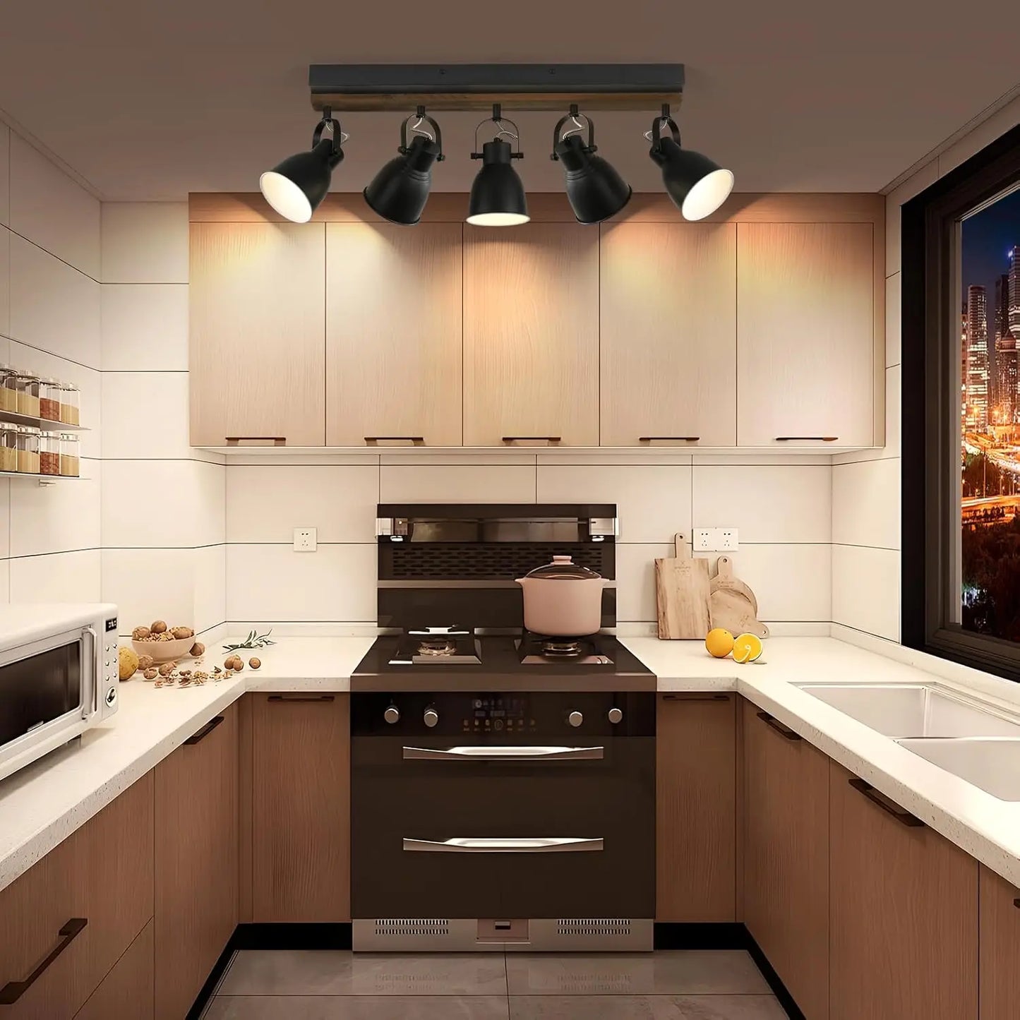 Farmhouse 5-Light Black Track Lighting - Adjustable Wall or Ceiling Fixture for Kitchen and Dining Room