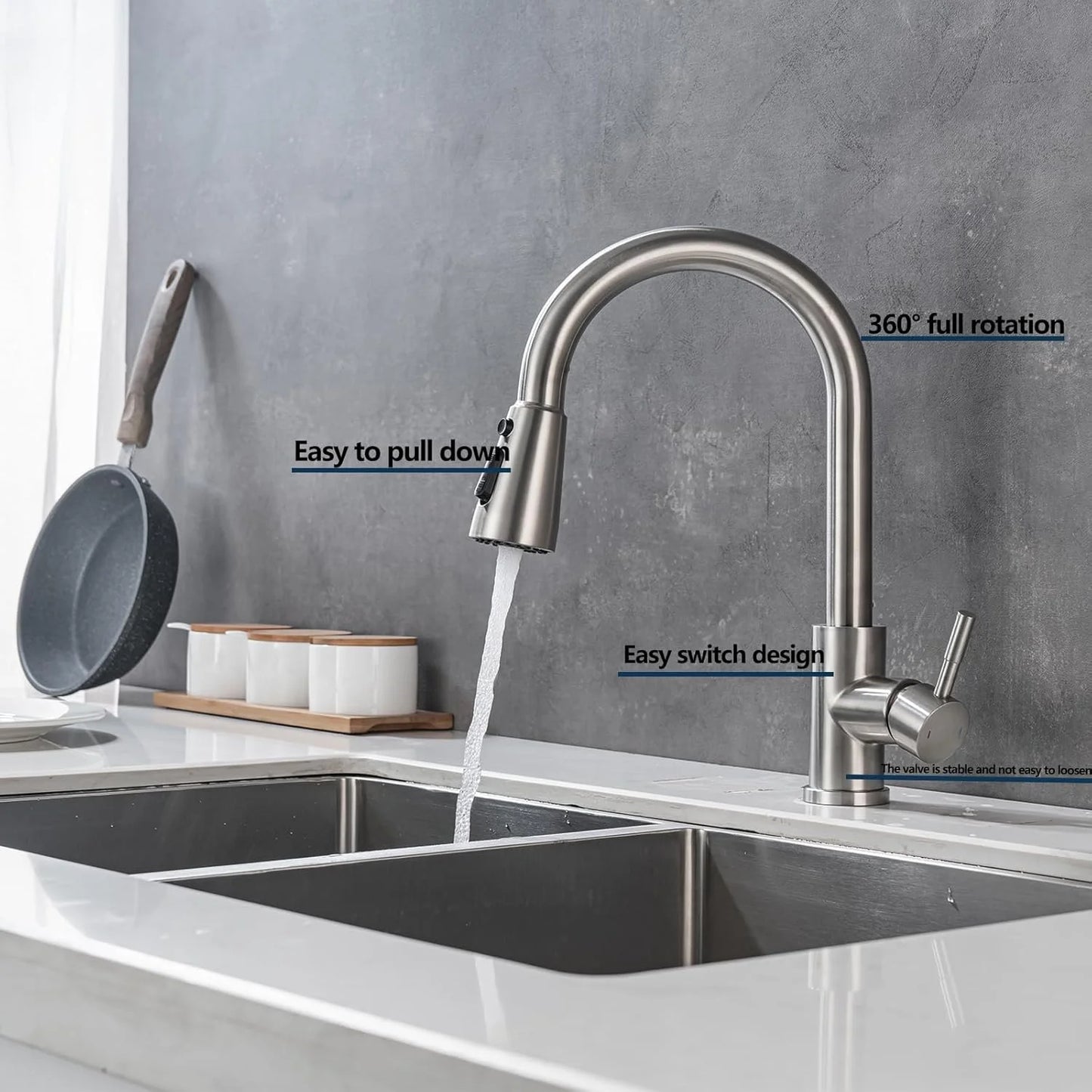Kitchen Faucet with Pull Down Sprayer Brushed Nickel Single Handle Kitchen Sink Faucets with Pull Out Sprayer Stainless Steel