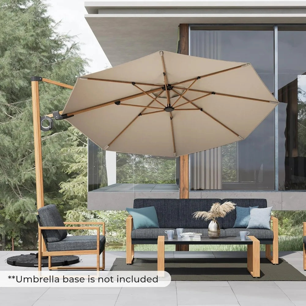 10FT Patio Umbrella, Aluminum Cantilever Umbrella with Round Canopy, Outdoor Offset Umbrella for Patio, Garden, Deck, Champagne