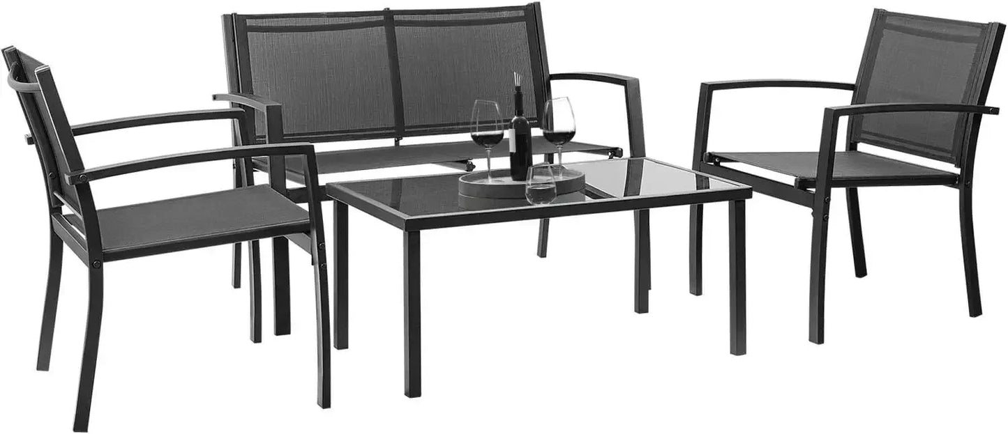 4 Pieces Patio Furniture Set Outdoor Garden Patio Conversation Sets Poolside Lawn Chairs with Glass Coffee Table Porch Furniture