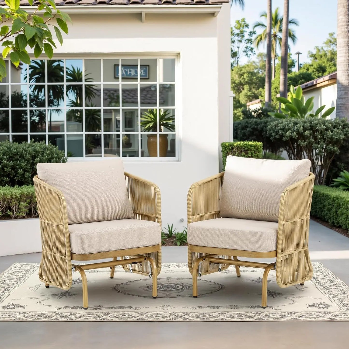 Outdoor Wicker Patio Chairs Set of 2, Rattan Barrel Chairs Patio Furniture Sets with 4“ Hight Desity Cushion