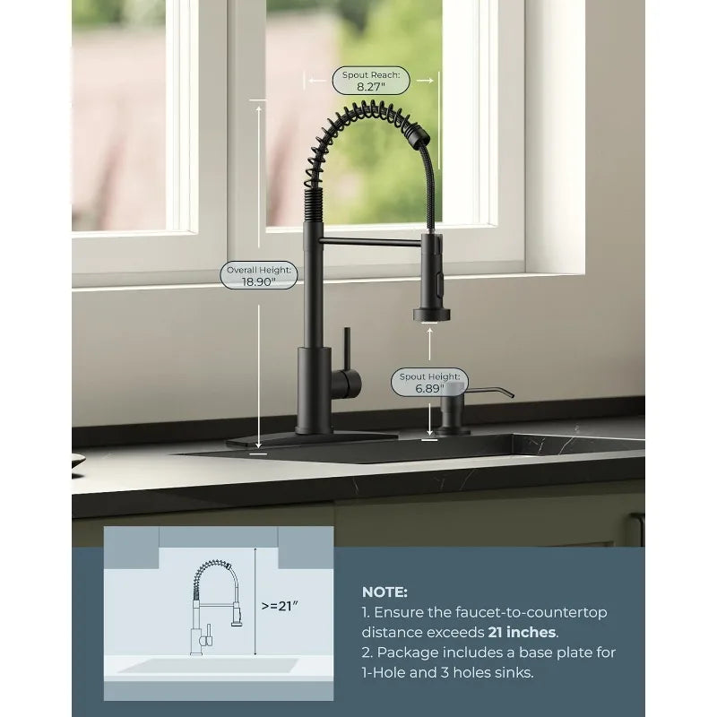 FORIOUS Black Kitchen Faucet, Kitchen Sink Faucet with Pull Down Sprayer,Commercial Kitchen Faucets StainlessSteel,Single Handle