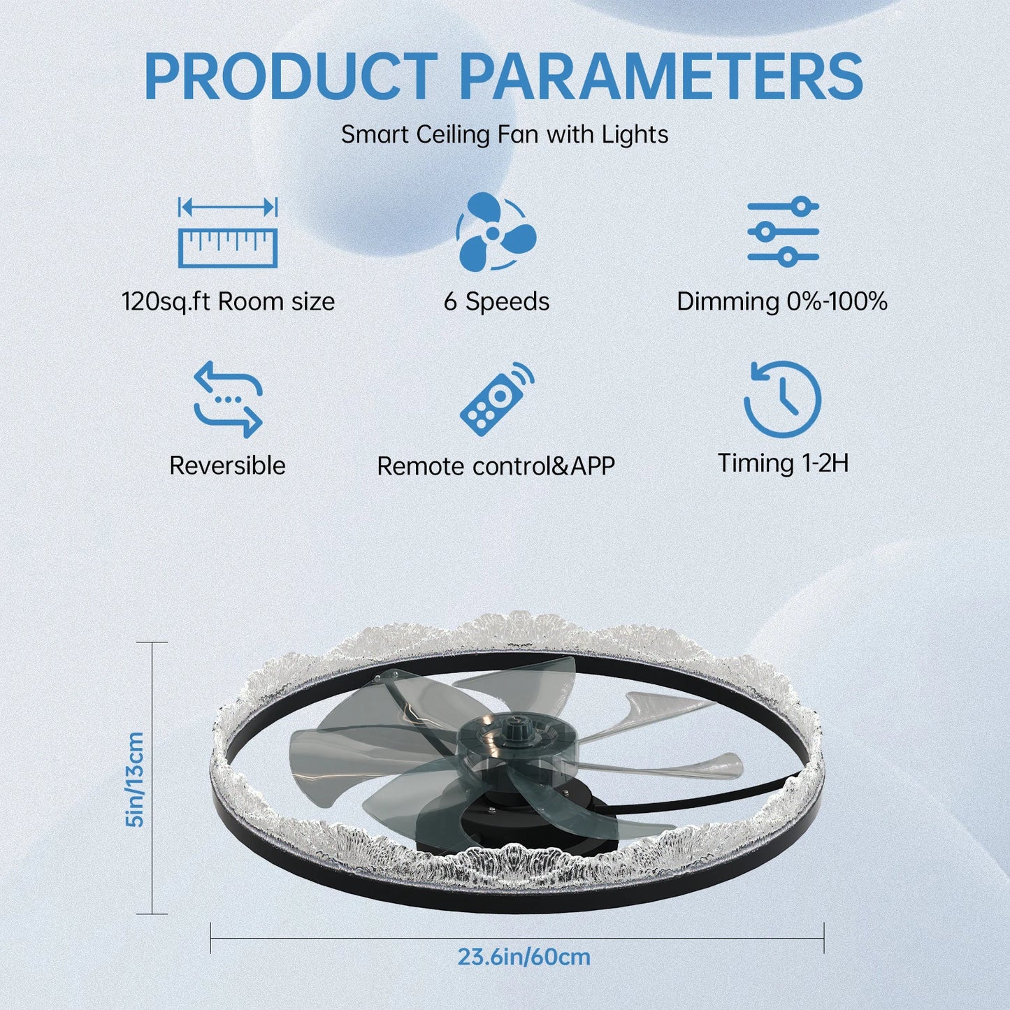 ARLGSITE 24" Smart Silent Ceiling Fan with Light -Acrylic Flush Mount LED Fan Lamp with Hidden Blades and Natural Airflow System