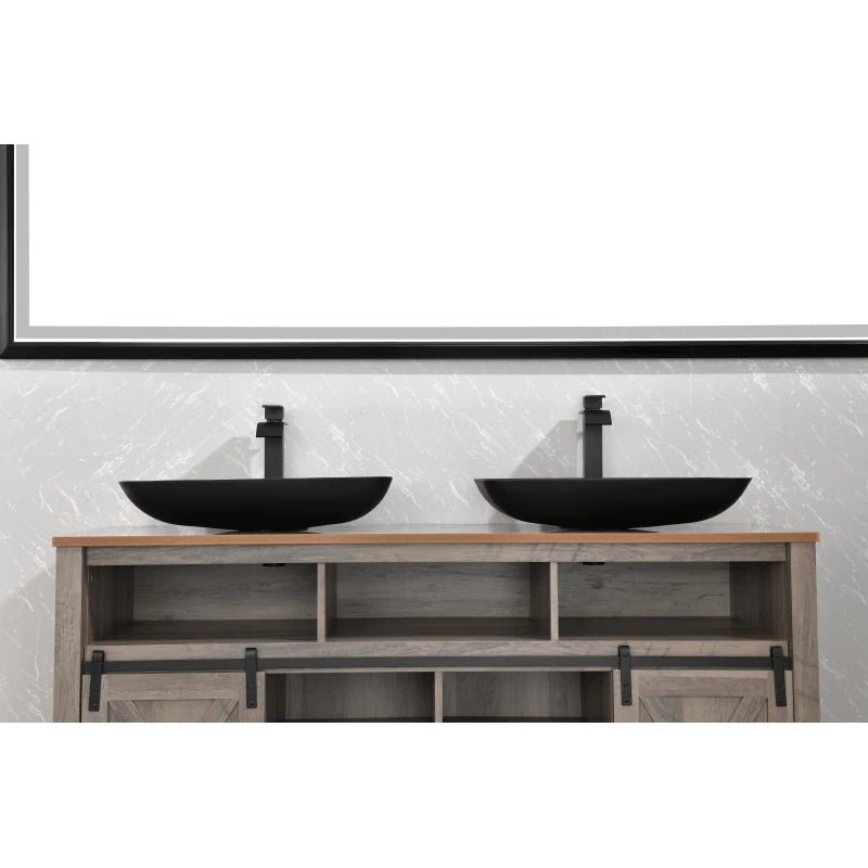 14.38 L -22.25 W -4-3/8 in. H Matte Shell Glass Rectangular Vessel Bathroom Sink in Black with Faucet and Pop-Up Drain in Matt