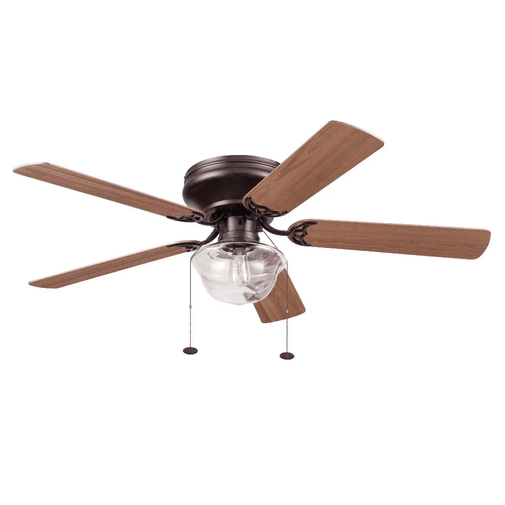 52 Inch Bronze Traditional LED Ceiling Fan Flush Mount with 5 Blades Dimmable Light Reversible Airflow Indoor Rooms
