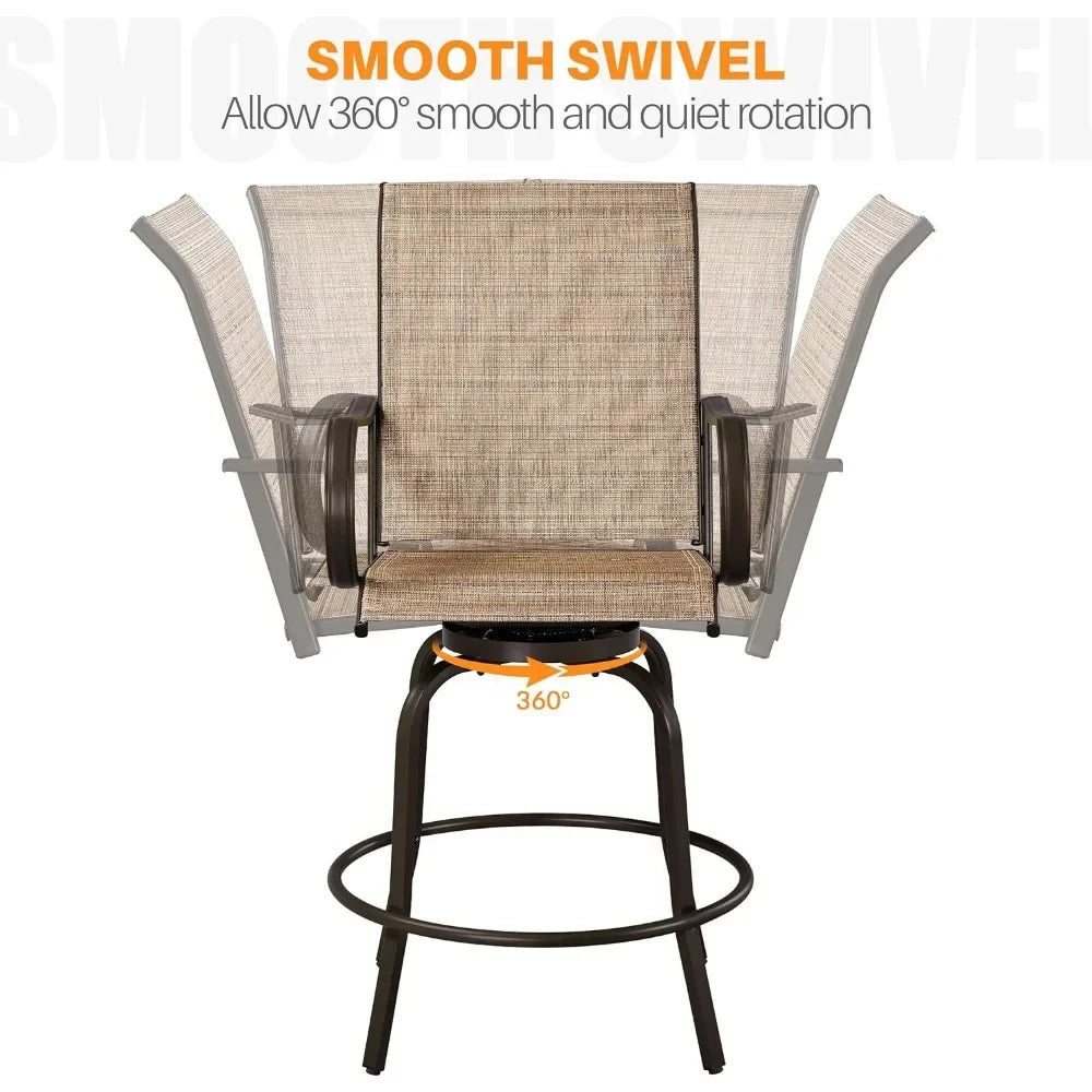 Patio Swivel Bar Stools Set of 2, All-Weather Outdoor High Bistro Stools for Outside, Beach, Lawn, Poolside and Garden, Brown