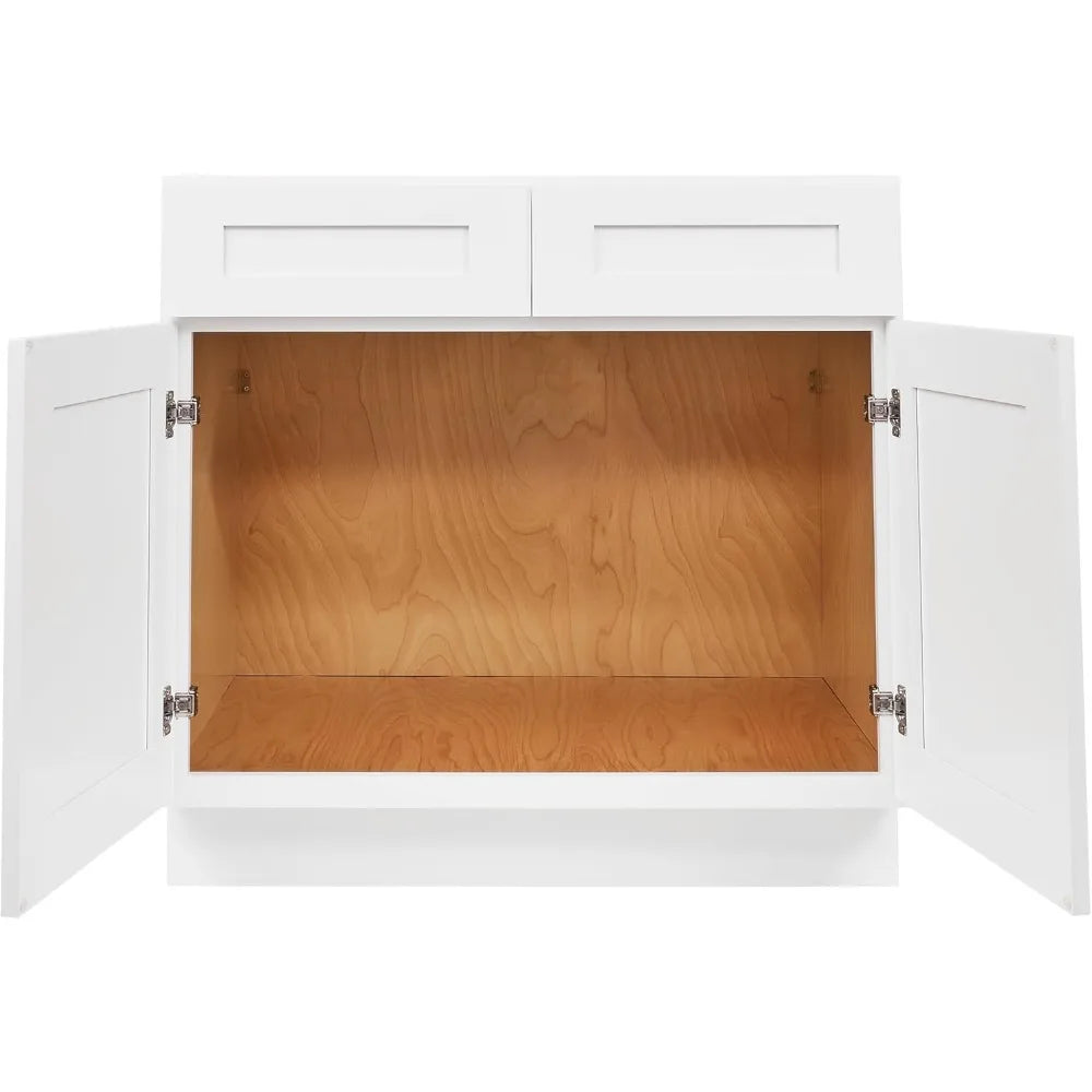 White Shaker Bathroom Vanity Cabinet Sink Base, Ready to Assemble Bathroom Organizer, Bathroom Storage - 30" W x 21" D x 34.5" H