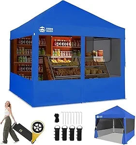10x10 Pop Up Canopy with 4 Food Booth Sidewall Kit, Instant Commercial Canopy Tent with 1-Person Setup 8-Way Centerlock, 400D S