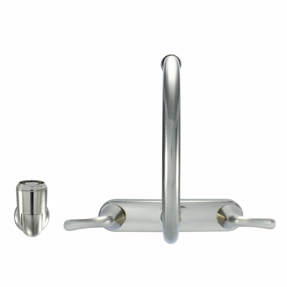 Non Metallic High Spout Double Handle Faucet Washerless Cartridge with Spray Brushed Nickel 1.8 GPM 8 Inch Installation Standard