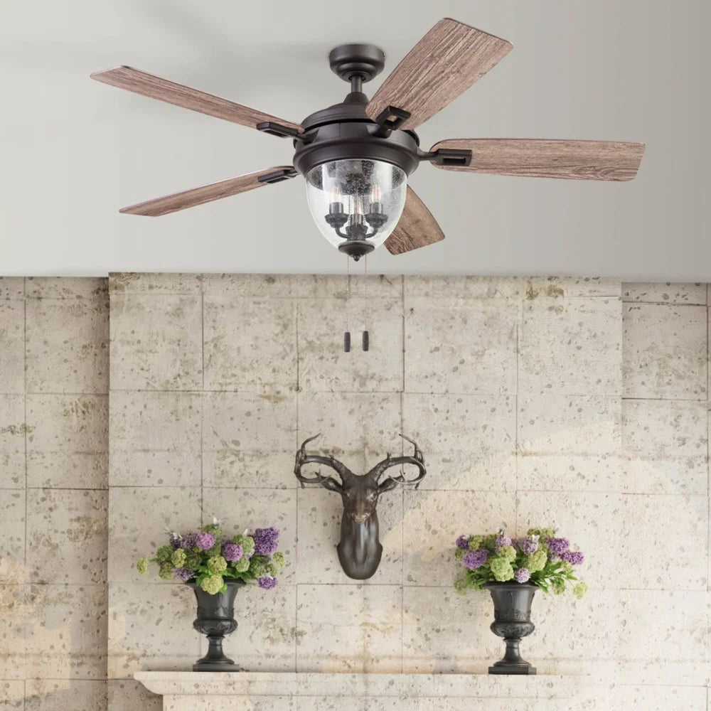 Outdoor Ceiling Fan LED Oil Rubbed Bronze Craftsman Industrial Reversible Blades Quiet Motor Tri-Mount Options Large Room