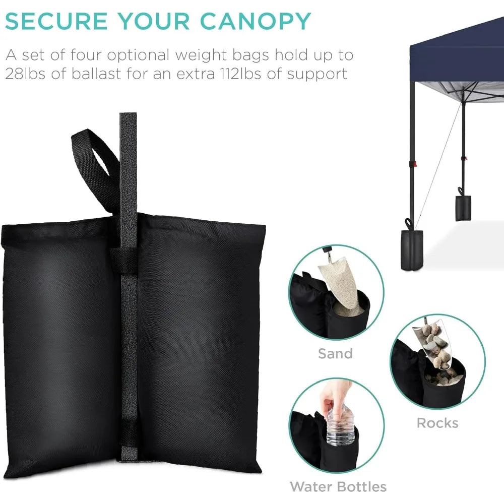 12x12ft 1-Person Setup Pop Up Canopy Tent Instant Portable Shelter w/ 1-Button Push, Case, 4 Weight Bags - Navy Blue
