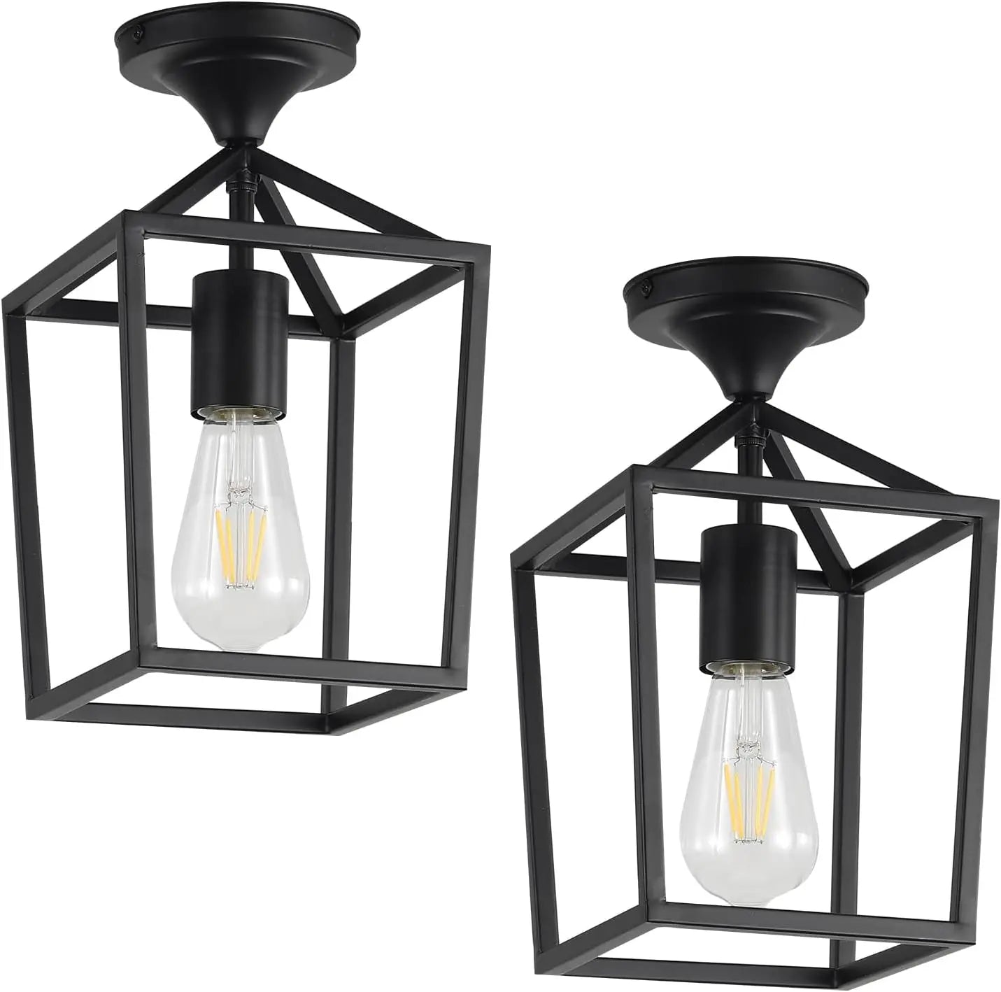Black Industrial Ceiling Light - Farmhouse Metal Semi-Flush Fixture for Kitchen, Dining Room & Hallway (2-Pack)