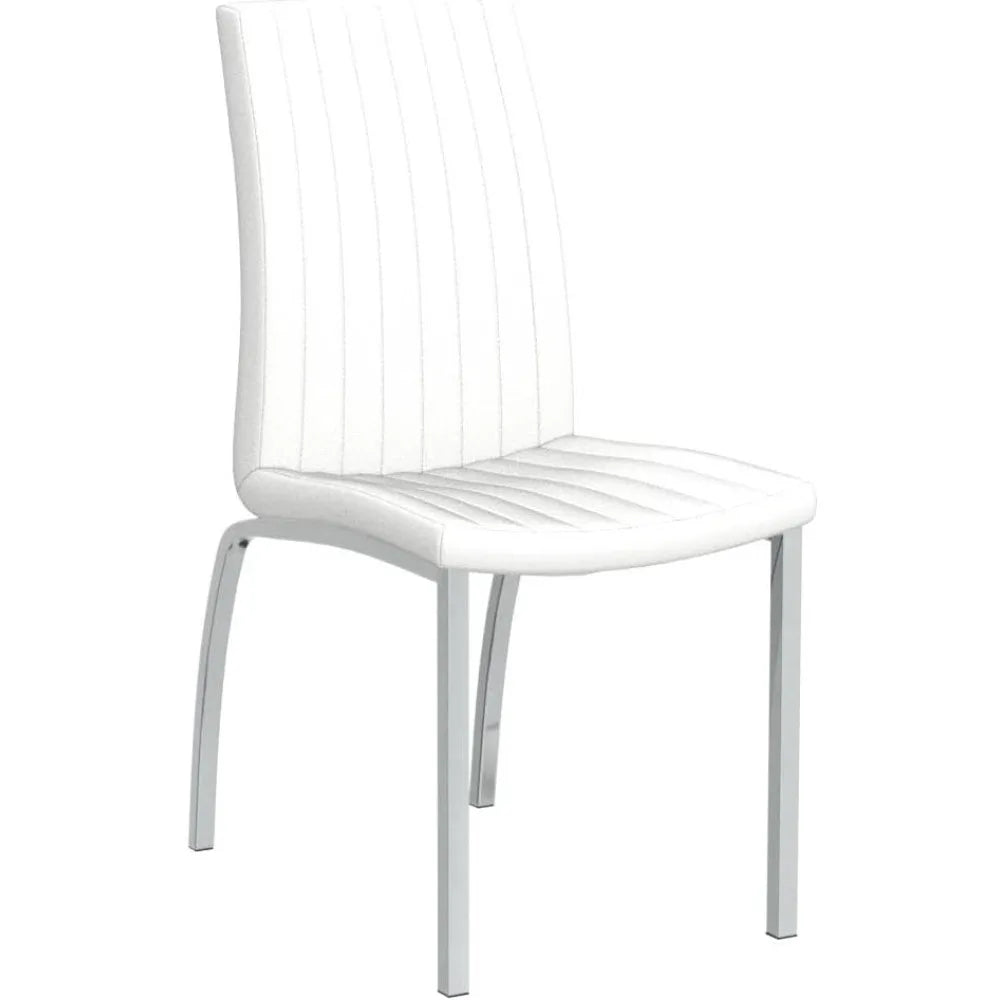 Dining Chair Set of 2 - ISCO Faux Leather Upholstered White Dining Chairs with Silver Chrome Legs