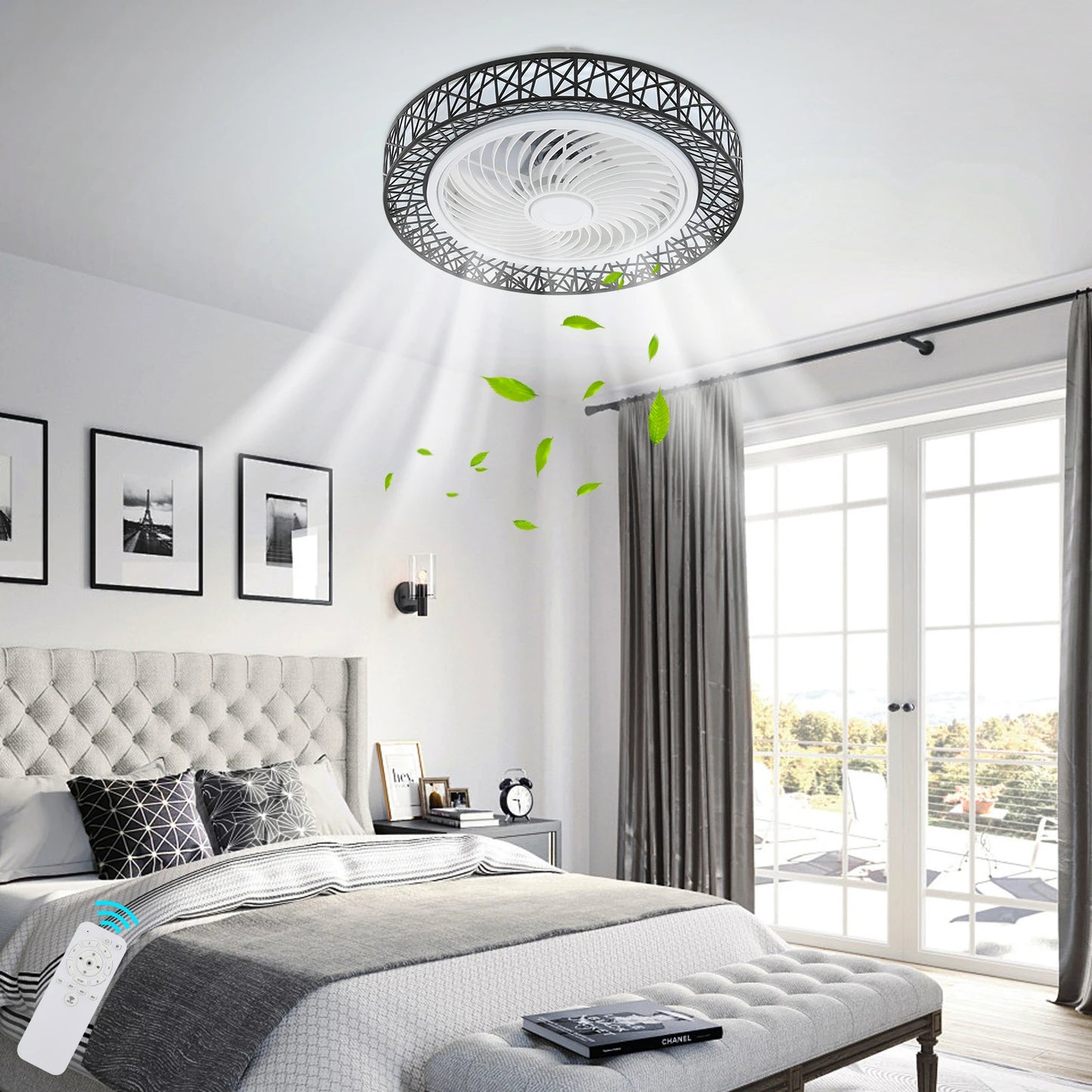 18.5 Inch Ceiling Fan Light Ceiling Mount Fan Light w/Remote Control LED Light Source 6 Speed for Living Rooms, Bedrooms 48W