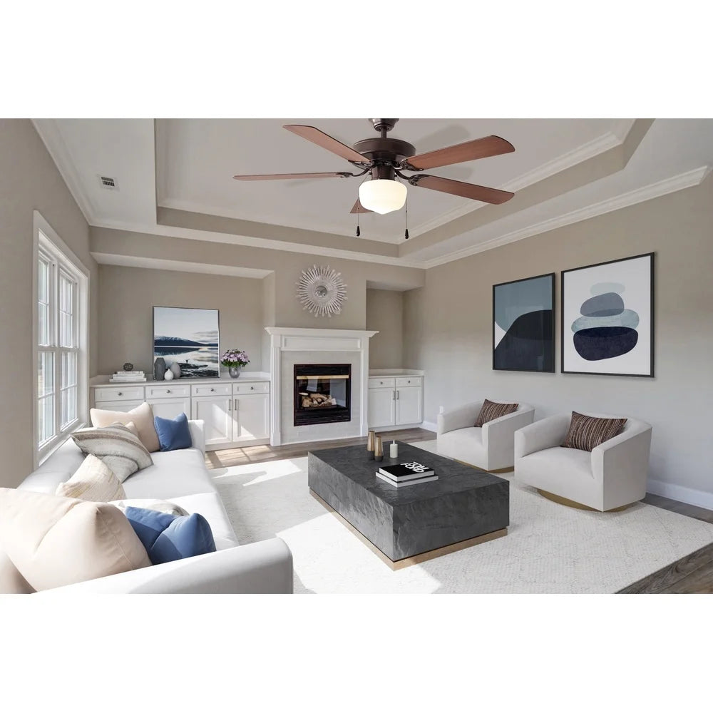 52 Inch Ceiling Fan with Light Kit 5 Reversible Blades Quiet Motor Indoor Use Multi Mount Options Bedrooms Living Rooms