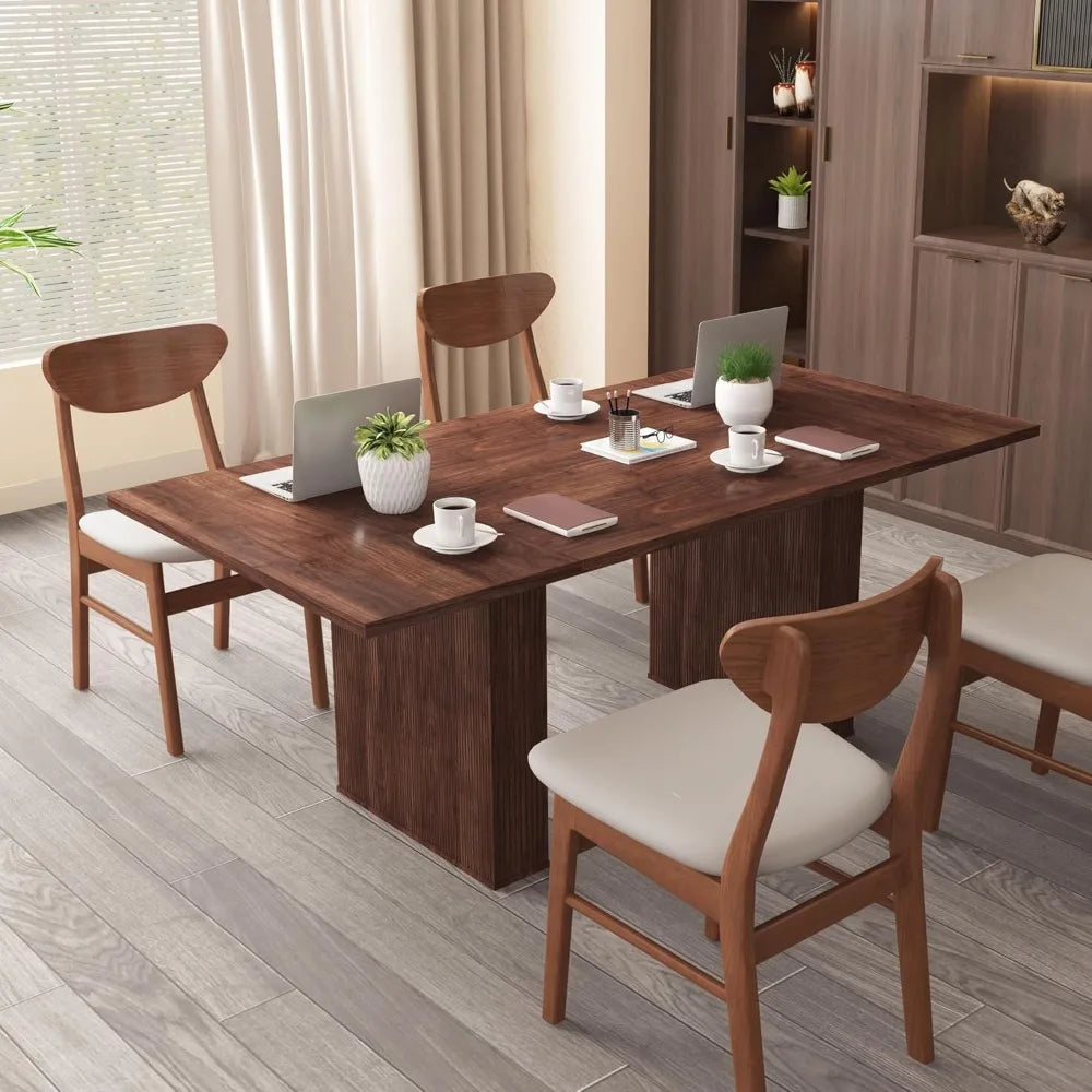 78-Inch Modern Farmhouse Rectangular Dining Table – Long Kitchen/Dining Room Table with Wood Strip Base, Seats 6-10
