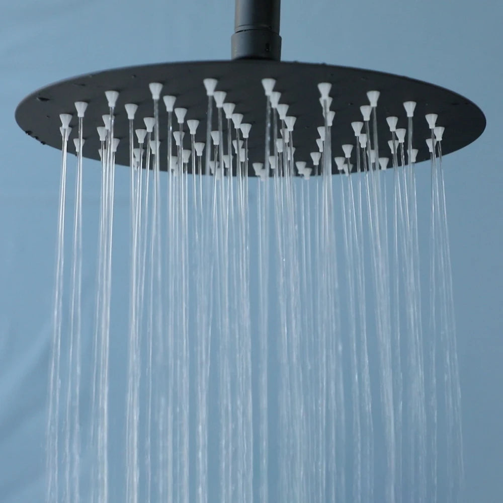 KEMAIDI Matte Black Exposed Shower System 8 Inch Rainfall Shower Head Wall Mounted Outdoor Shower Fixtures Bathroom Shower Set