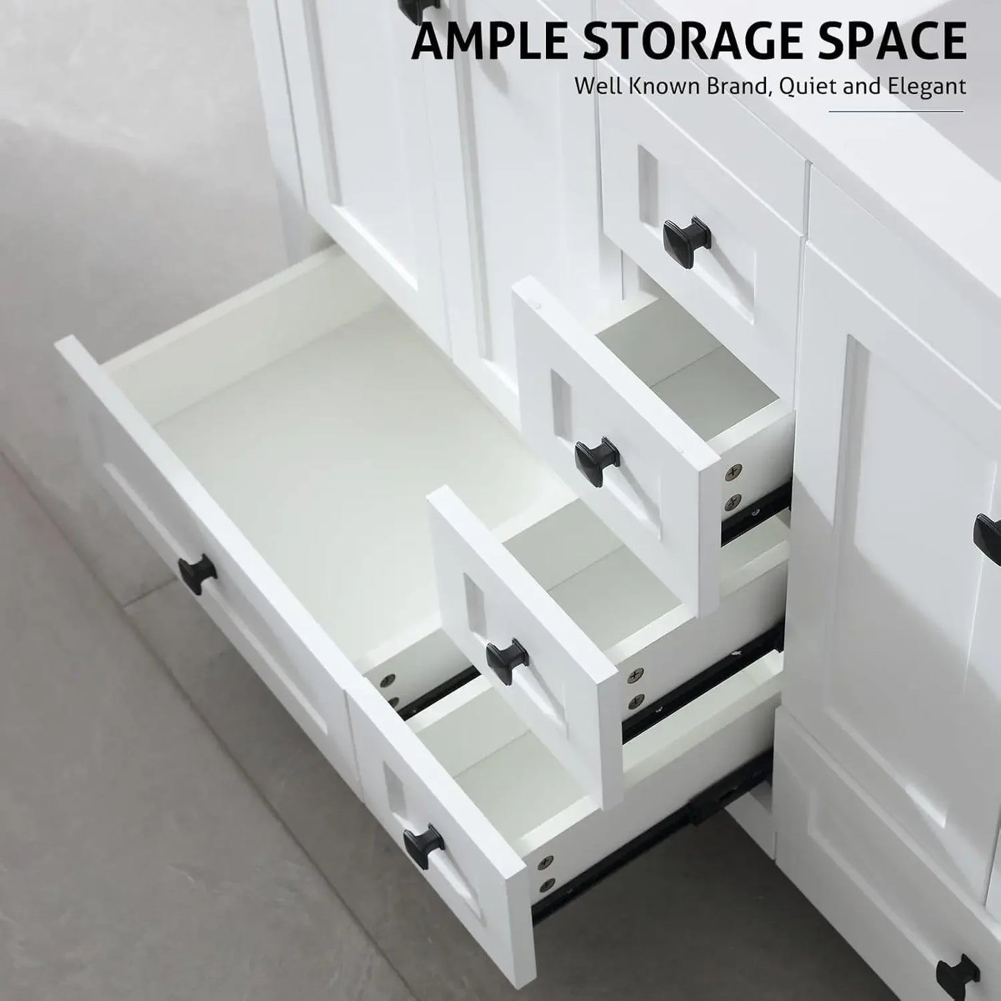 48" Bathroom Vanities Cabinet with Sink Combo Set, Undermount Double Resin Sink w/Thickened Wood, Matte Black Faucet, White