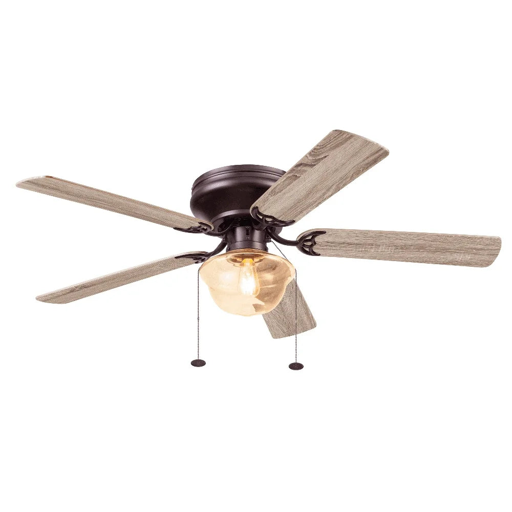 52 Inch Bronze Traditional LED Ceiling Fan Flush Mount with 5 Blades Dimmable Light Reversible Airflow Indoor Rooms