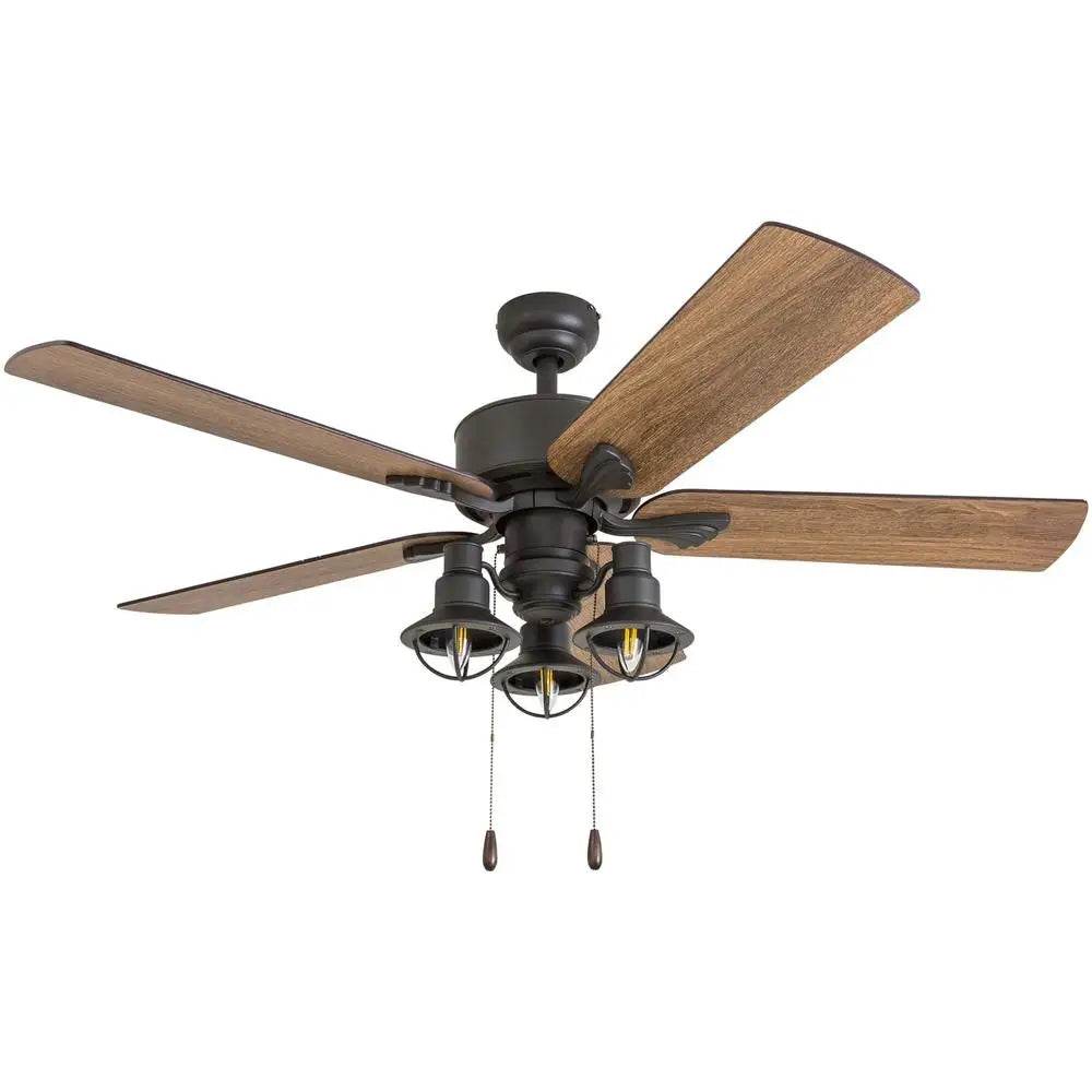 Indoor Ceiling Fan 52 Inch Aged Bronze Multi Arm Barnwood Blades LED Light Quiet Reversible Motor Remote Control Suitable Living