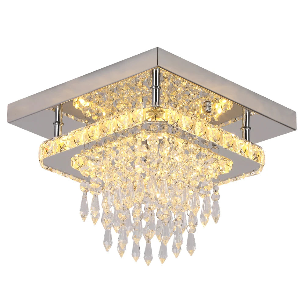 Ceiling Lamp Led Modern Chandelier Pendant Light Drop Crystal Square Design Living Dining Room Home Decor Indoor Hanging Fixture