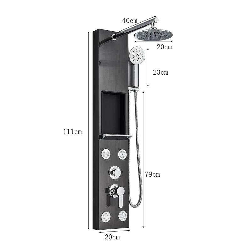 Shower Panel Rainfall Shower Faucet Set SPA Massage Jet Bath Shower Column Double Handle Mixer Tap Tower With Storage Rack