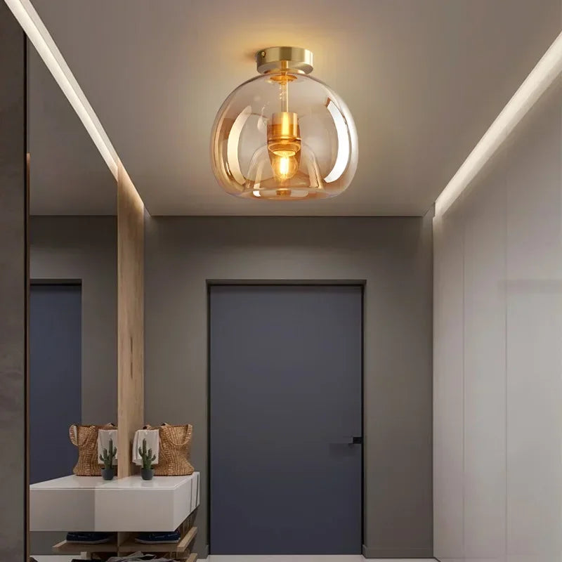 Nordic Luxury Retro Round Glass Ceiling Lamp Bedroom Corridor LED Pendant Chandelier Home Interior Decoration Art Lighting