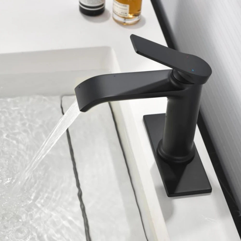 Black Bathroom Sink Faucet Single Hole Single Handle with Cover Plate Hot and Cold Modern Bath Faucet with Pop-up Dr LYJ0058