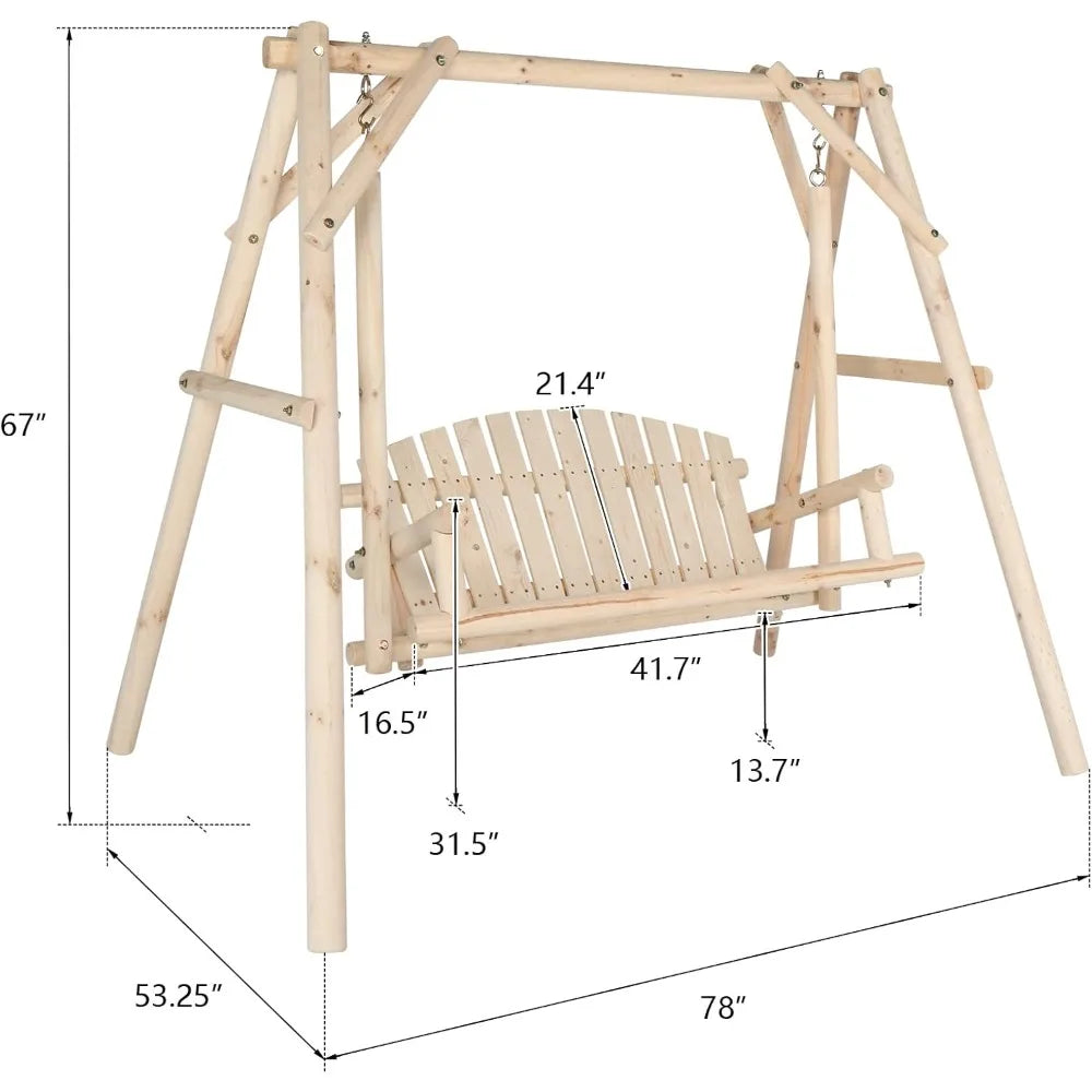 Heavy Duty 880 LBS Wooden Patio Porch Swing with A-Frame Stand, Hanging Swing Bench Chair with Frame for Outside, Yard, Garden
