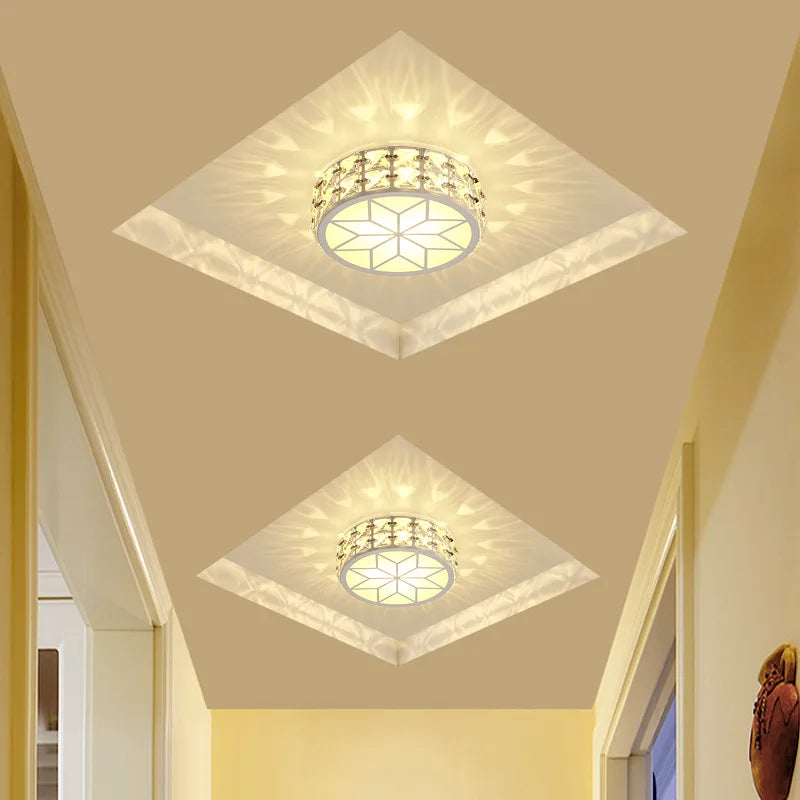 Modern Flower Gold Design Crystal Ceiling Aisle Lights Fashion Corridor Stairs Entrace Plafonnier Lamp for Porch Hall Lustres