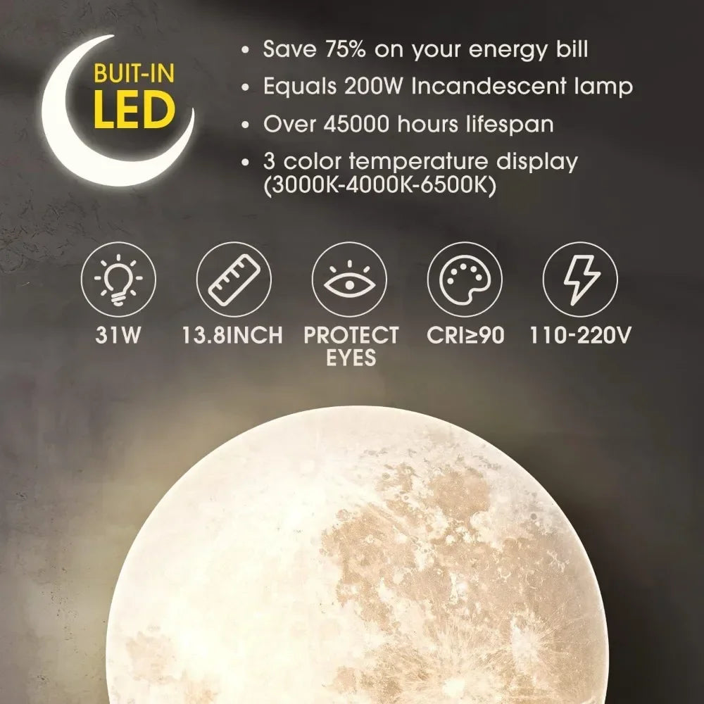 Moon-style Dimmable Flush Mount Ceiling Light Fixture 3000K/4000K/6500K Changeable Color By Wall Switch