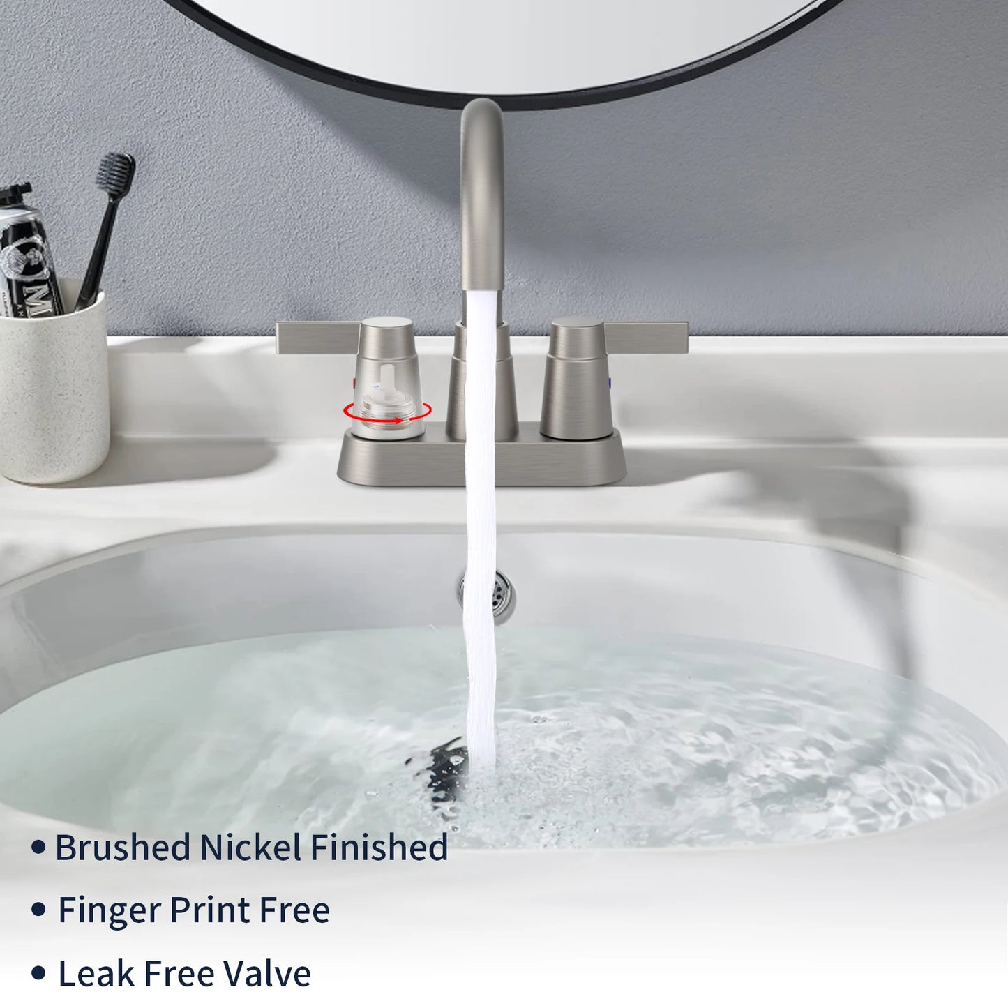 Bathroom Faucet Brushed Nickel 2-Handle Bathroom Sink Faucet 360 Degree High Arc Swivel Spout Centerset 4 Inch Vanity Faucet RV
