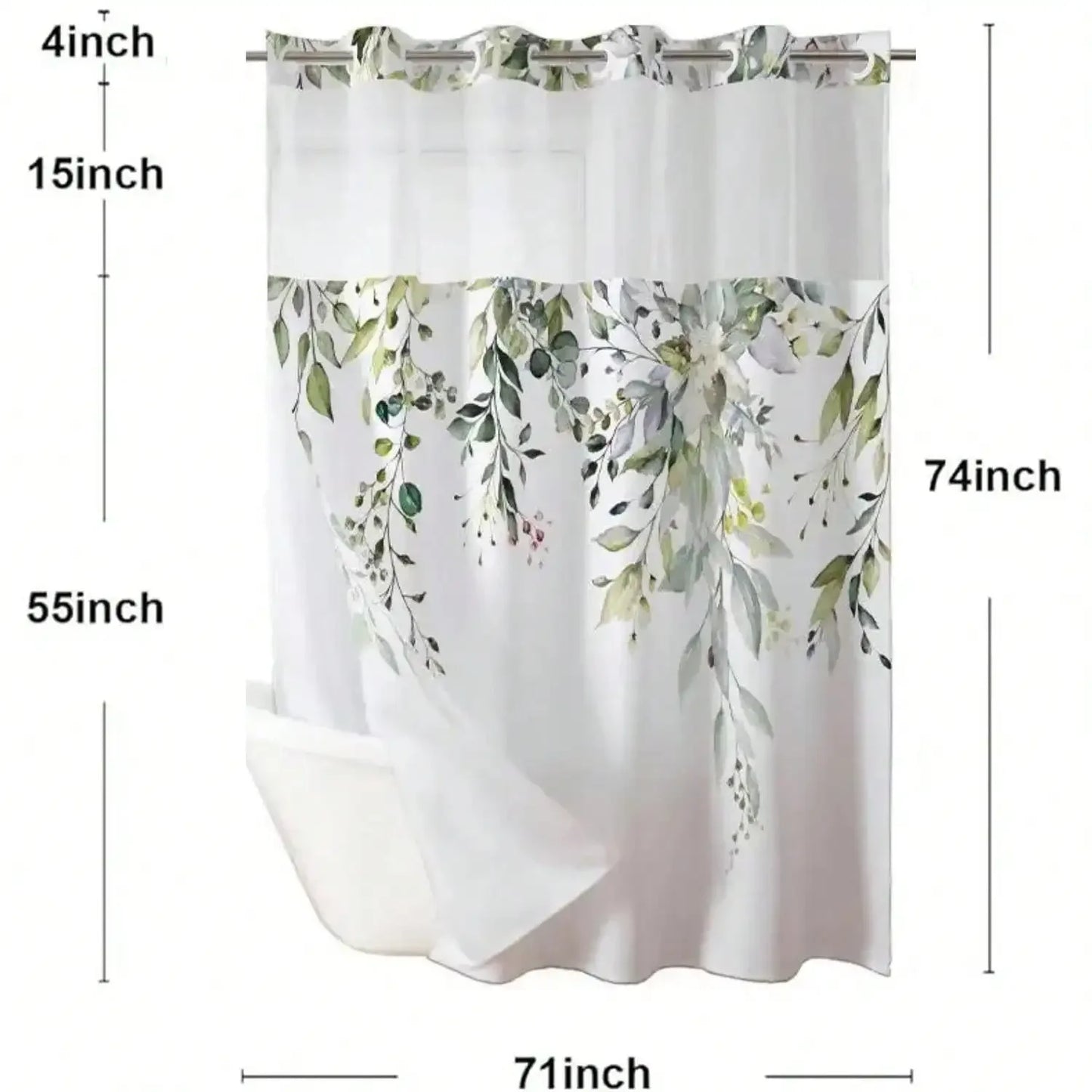 Plants Pattern No Hook Waterproof Shower Curtain, Removable With , Perfect For Bathroom Decor In Winter, Modern & Simple Design