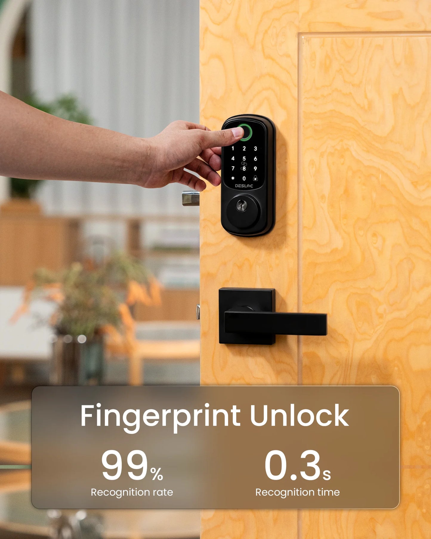 DESLOC Fingerprint Smart Door Lock with 2 Lever Handles, Electronic Keypad Deadbolt Lock, Emergency Power Port, Smart Lock