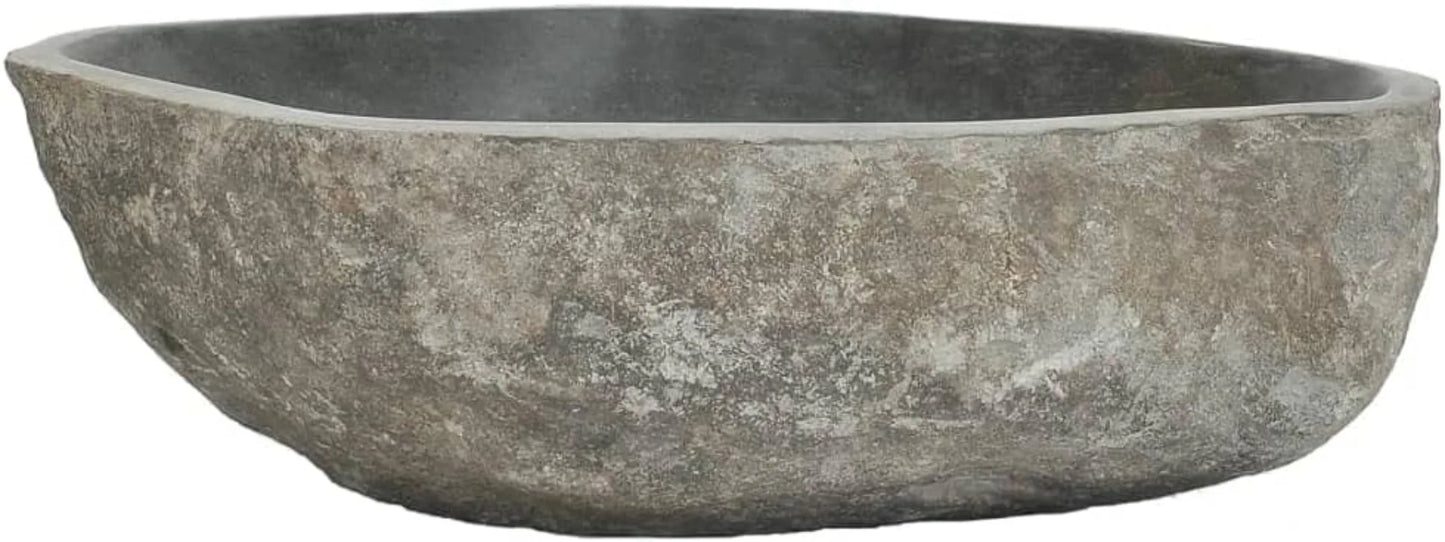 Bathroom Vessel Sink Handmade Basin River Stone Wash Basin Sink Above Counter Oval Washbowl Furniture, 17.7"-20.9"(B) -AA