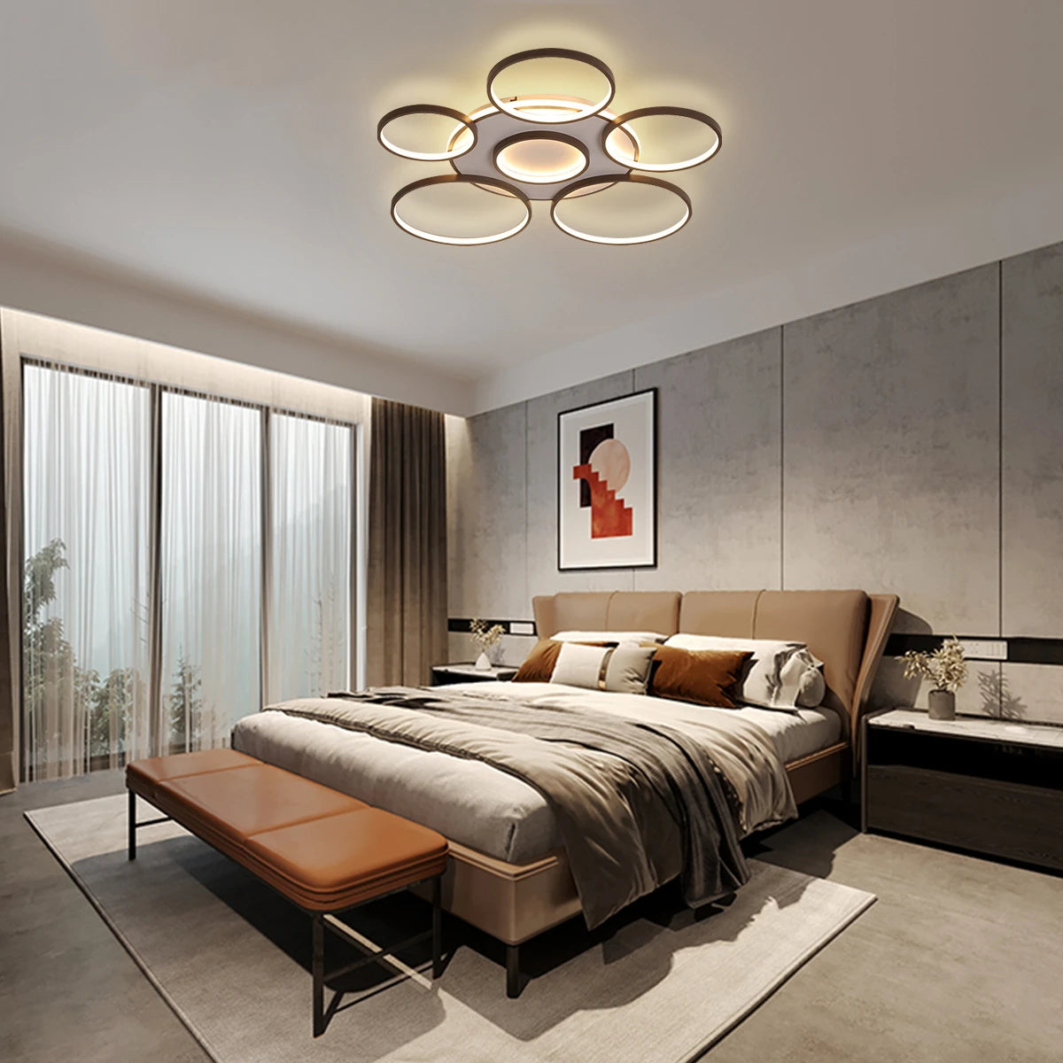 LED Flush Mount Ceiling Light Fixtures Decor Dimmable with Remote Modern Rings Design Kitchen Island Chandelier Dining Room
