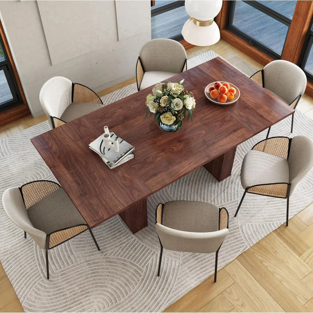 78-Inch Modern Farmhouse Rectangular Dining Table – Long Kitchen/Dining Room Table with Wood Strip Base, Seats 6-10