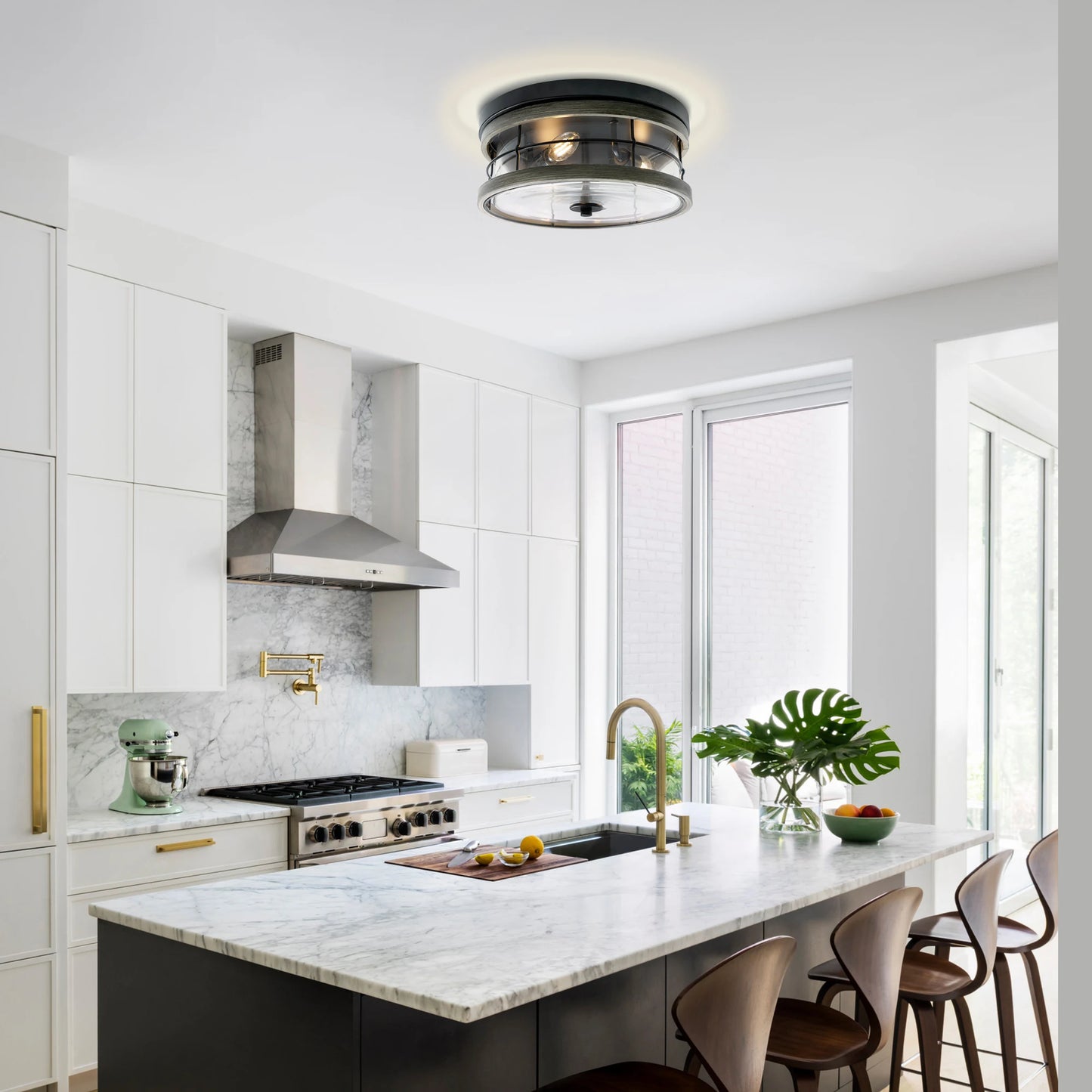 3-Light Flush Mount Ceiling Light Fixture, Farmhouse Vintage Close to Ceiling Lights with Clear Glass for Kitchen Bedroom Foyer