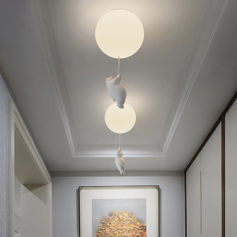 Nordic Cartoon Children's Room Ceiling Light Hallway Entrance Light Creative Teddy Bear Warm Study Bedroom LED Lighting Fixtures