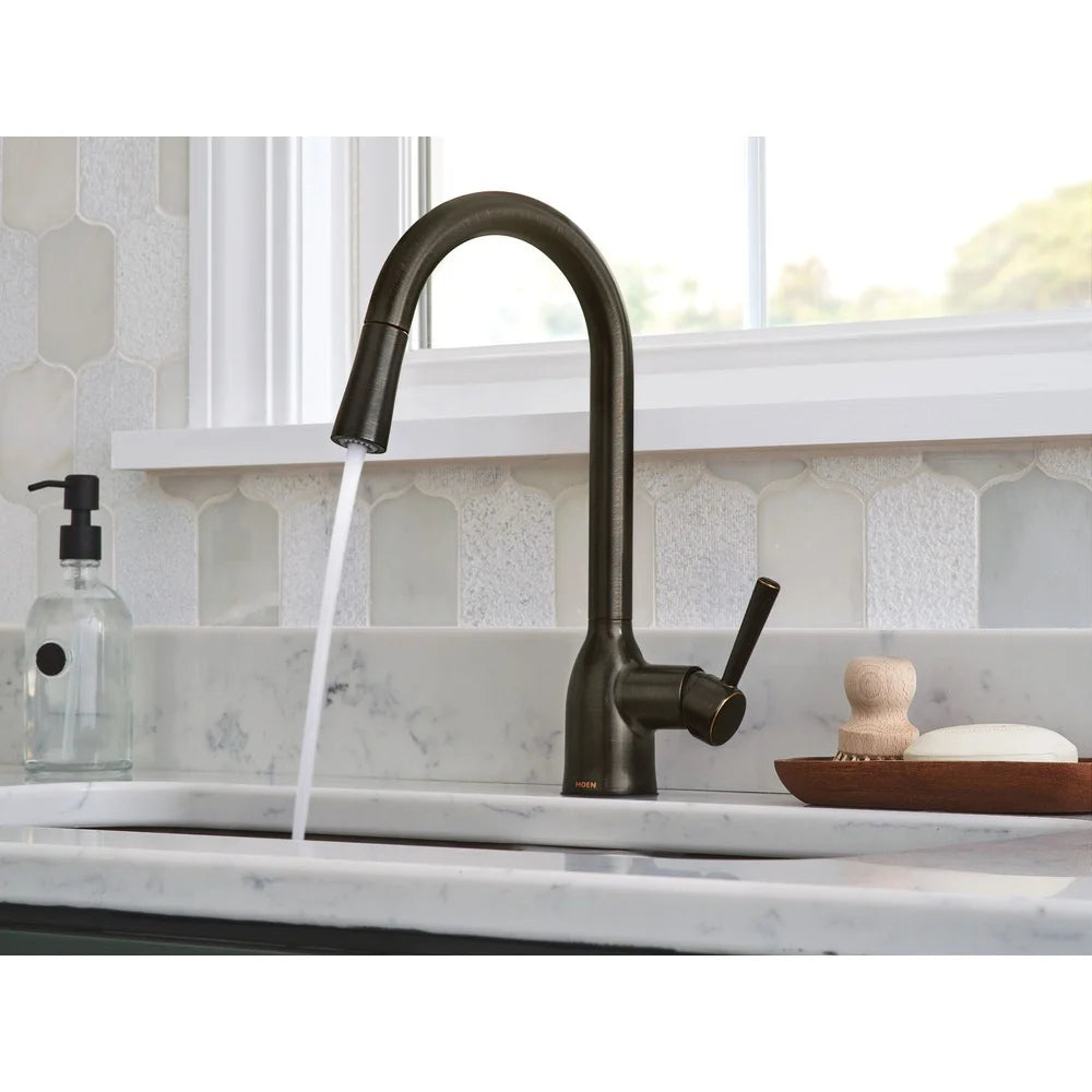 Single Hole Pull Down Kitchen Faucet Zinc Construction 360 Degree Swivel Spout 2 Spray Functions Easy Installation ADA Compliant