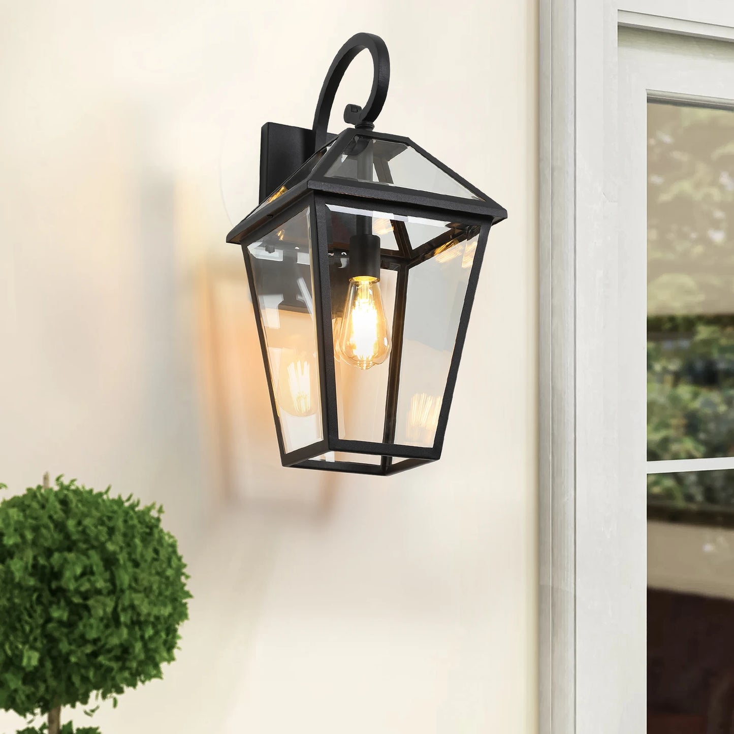 Outdoor wall light, classic black decorative outdoor light with transparent glass panel, waterproof external lighting equipment