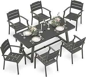 Patio Table and Chairs Set, Patio Furniture Set, 7-Piece, HDPS All-Weather Material Outdoor Dining Set, Outdoor Furniture Set wi