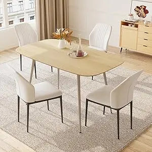 47.2'' Dining Table Set for 4,Modern Wood Dining Table,Leather Dining Chairs 4,Table and Chairs Set of 4,Ideal for Kitchen Dinin