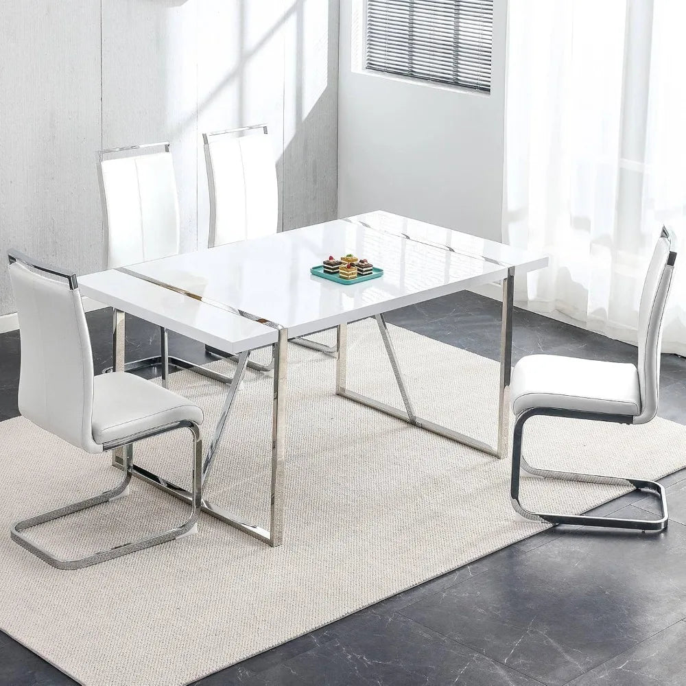 Restaurant Furniture, Modern Metal Frame Dining Room Table Set 4 with Metal Frame For Kitchen, Leather Dining Chairs Dining Set