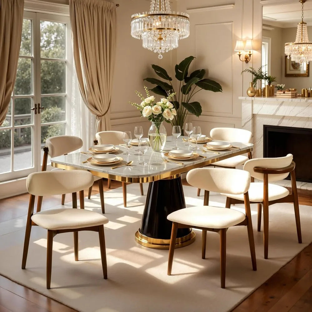 Dining Chairs Set of 6, Upholstered Solid Wood Dining Room Chairs, Mid Century Modern Fabric Kitchen Side Chairs with Ergonomic