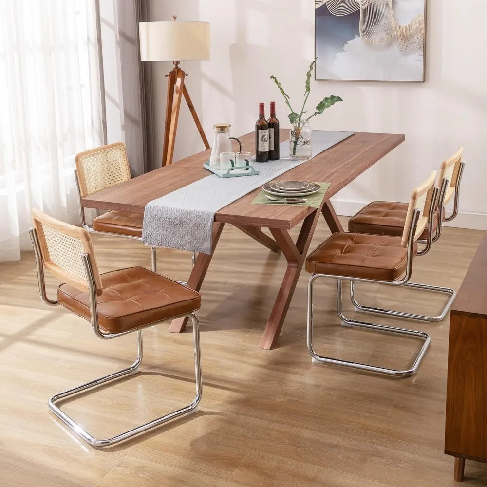 Natural Rattan Dining Chairs Set of 4, Modern Dining Room Chairs with Solid Wood Back for Kitchen Living Room,