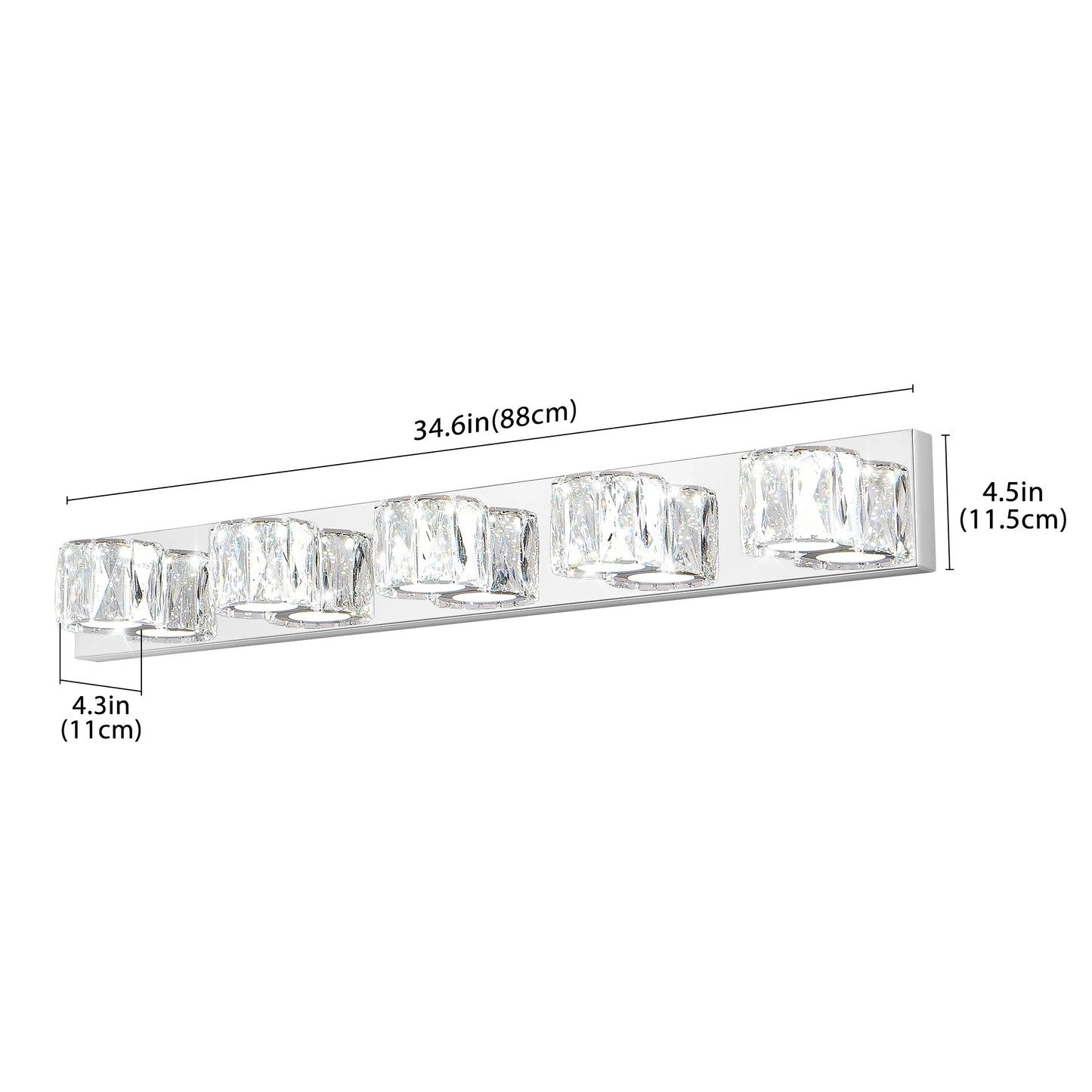 35" Modern Crystal 5-Light LED Wall Sconce – Elegant Chrome Bathroom Vanity Light with Clear Crystal Shades