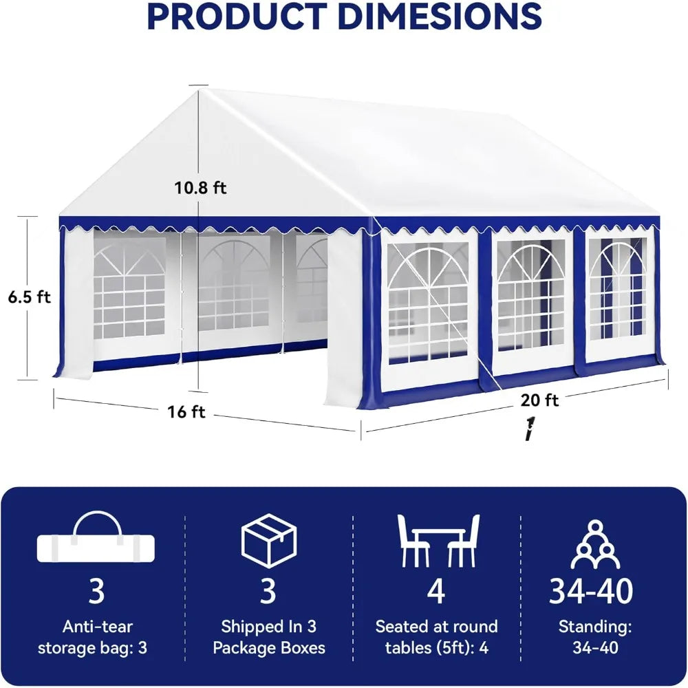 20'x16' Outdoor Heavy Duty Party Tent Large Commercial Canopy Wedding Event Shelter with Removable Sidewalls & 3 Storage Bags f